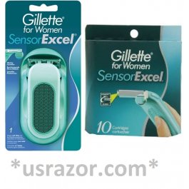 10 Gillette Sensor Excel Women Razor Blades Refill Cartridges 