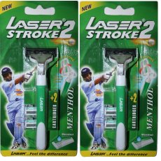 2 Laser Stroke2 Fit Gillette Atra Plus Razor blade Cartridge Refill Handle Shave