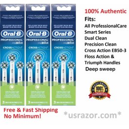 9 Braun Oral B Cross Action Tooth Brush Heads Refills EB50-3 