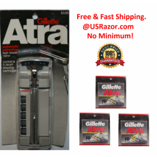 32 Gillette Atra Cartridges Twin Blade Metal Razor Handle Shaver Refill Made USA 
