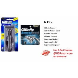 7 Gillette Sensor Excel 1 Razor Blade Refill Cartridge Handle 