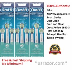 9 Braun Oral B Floss Action Brush Heads Toothbrush EB25-3