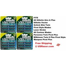 24 Gillette Vector Razor Blade Cartridges Similar To Atra Plus Free Shipping 