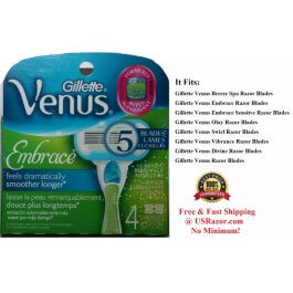 4 Gillette Venus Embrace Razor Blades Refill Cartridges  