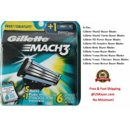 6 Gillette Mach3 Razor Blades Cartridges Shaver Refill Fits Turbo 