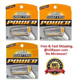 24 Schick Quattro Power Razor Blades Shaver Cartridges Refills 