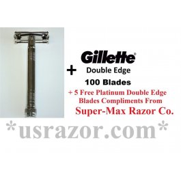 *100 Gillette Double Edge Blades & Classic Butterfly Metal Safety Razor Shaver 