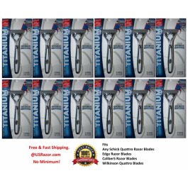 12 Titanium Schick Quattro Razor Blade Quatro Fit Men/ Women Power Handle Shaver  