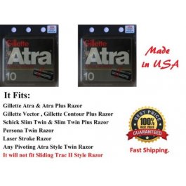 20 Gillette Atra Razor Blades Refills Cartridges No Lubricant Strip Made in USA 