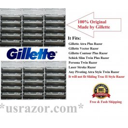 *30 Gillette Atra Plus Razor Blades Cartridge Refill Fit Schick Slim Twin Shaver 