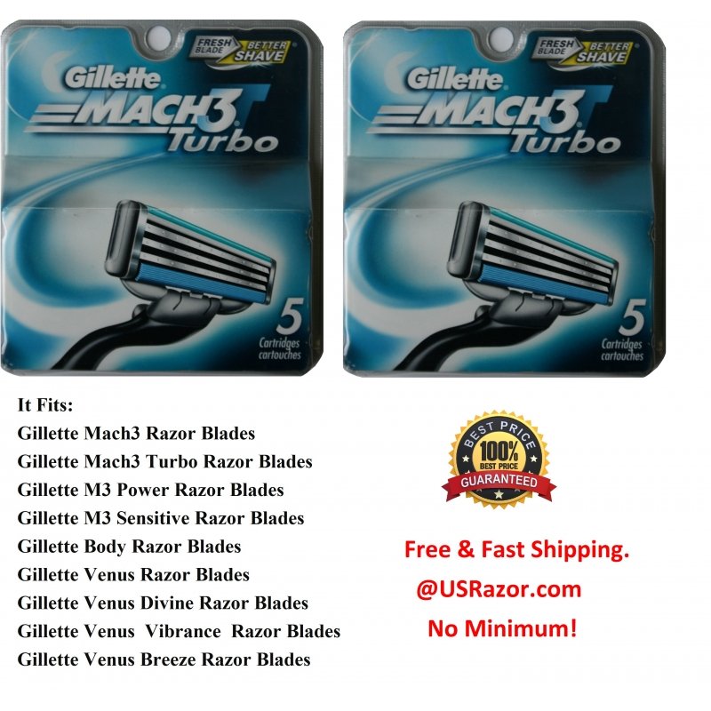 10 Gillette Mach3 Turbo Razor Blades Refill Cartridges