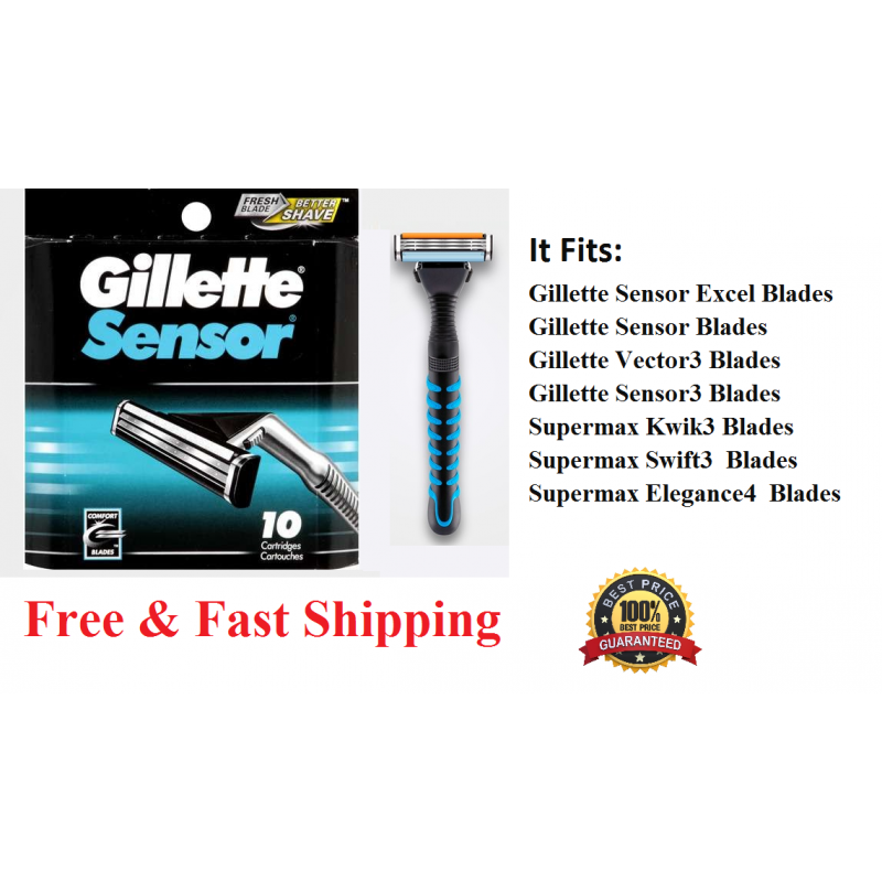 10 Gillette Sensor Razor Blades Cartridges Refills Shaver Handle Fit Excel 3 5