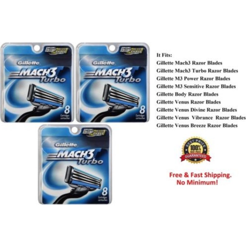24 Gillette Mach3 Turbo Razor Blades Refills Shaver Cartridges 8 2 Fit M3 Power