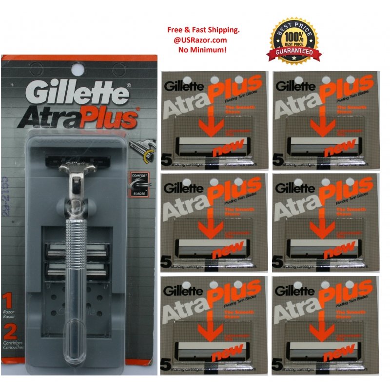 32 Gillette Atra Plus Razor Blades Cartridges Shaver Made USA 32 Gillette Atra Plus Razor Blades Cartridges Shaver Made USA
