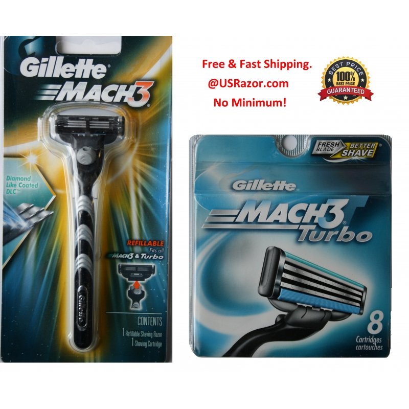 9 Gillette Mach3 Razor Blades 8 Turbo Refill M3 Handle