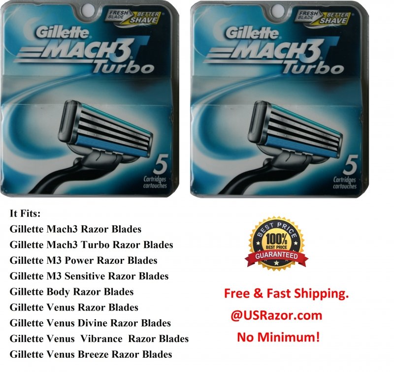 10 Gillette Mach3 Turbo Razor Blades Refill Cartridges