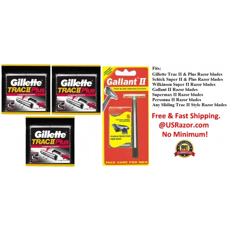 35 Gillette Trac II Plus Razor Blades Cartridge Shaver Handle Very Low