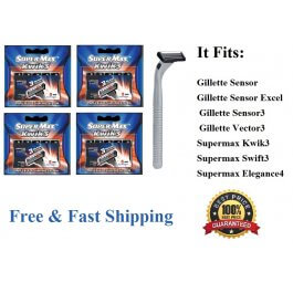 21 Supermax Kwik3 Refills BLADES Razor Fits Gillette Sensor3 Excel Cartridges  