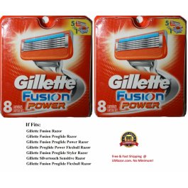 16 2x8 GILLETTE FUSION Power Razor Blades Refills 