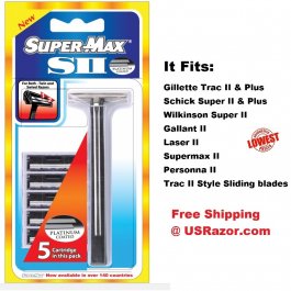 5 Supermax SII Razor Fit Gillette Trac II 2 BLADES Refills Cartridges Shaver USA 